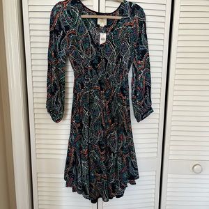 NEVER WORN W/TAG ANTHRO XS DRESS, wht ,blue,pink,orange,pink. Navy lining